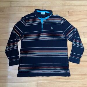 Lacoste Mens Long Sleeve Striped Polo Shirt Navy Blue Multi Color Size 6
